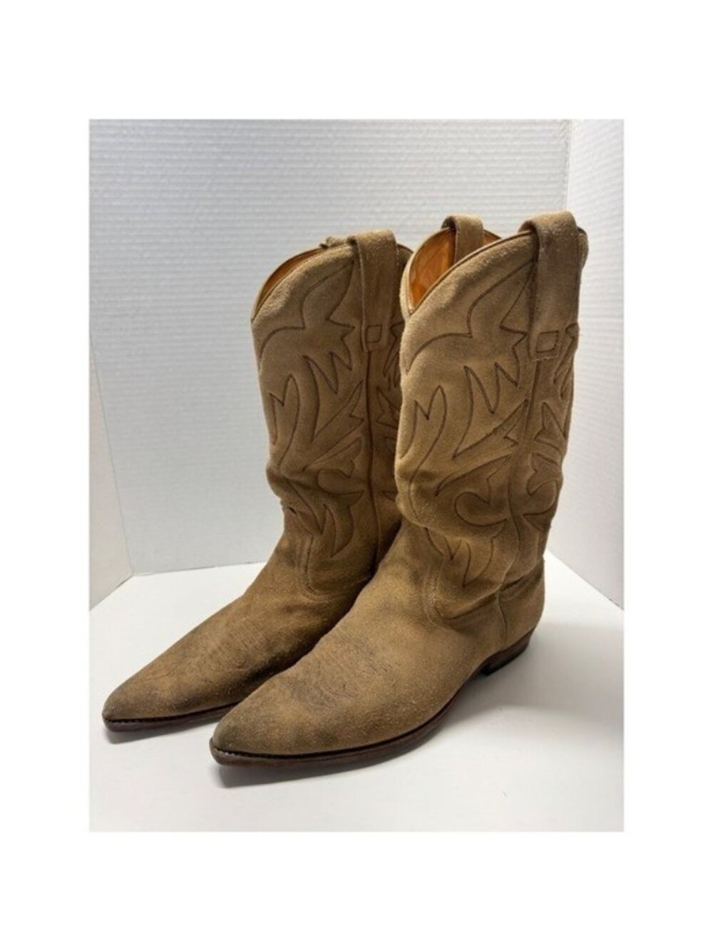 Vintage Sancho Tan Suede Western Cowboy Boots 9 Made in Spain 4039 2213 Mens 42